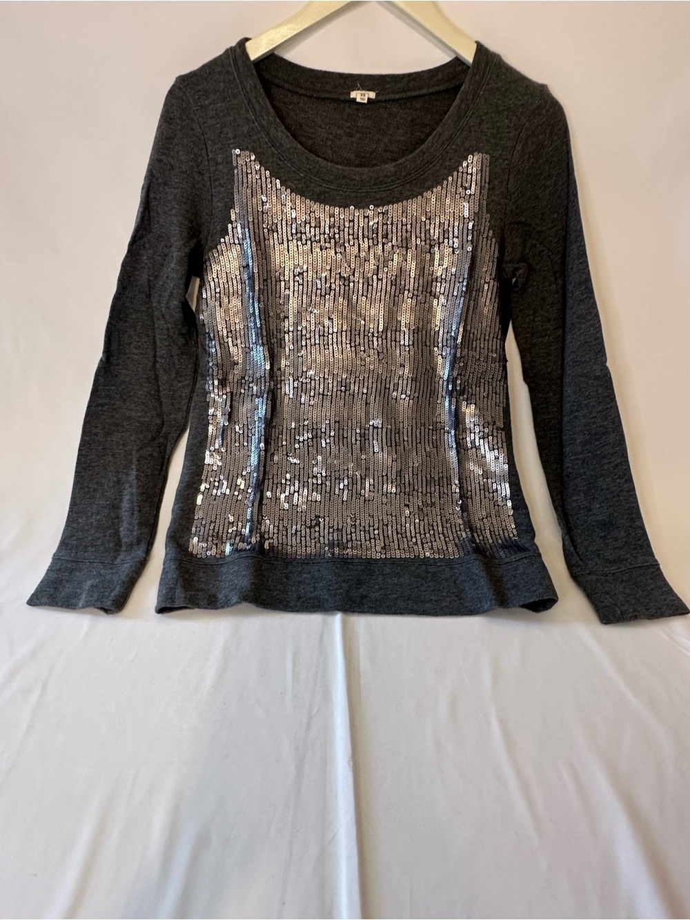 J. Crew Charcoal Gray Sequin Front Long-Sleeve Sweatshirt